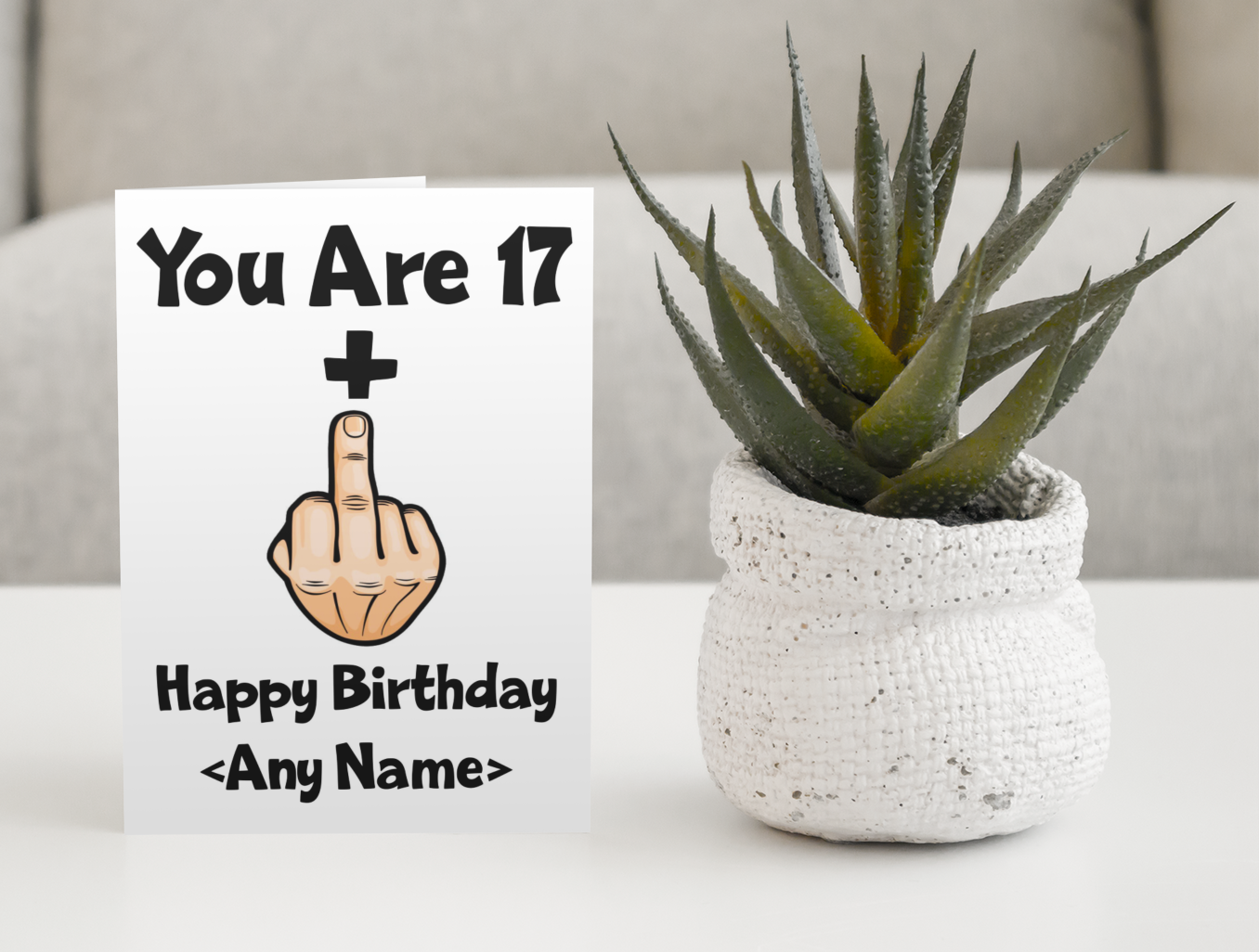 18th Birthday Card Gift - You Are 17 Plus Middle Finger (One) Any Name - Personalised Funny Cute Rude Teenager Birthday Present
