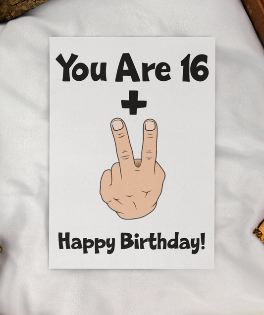 18th Birthday Card Gift - You Are 16 Plus Two Fingers - Funny Cute Rude Teenager Birthday Present