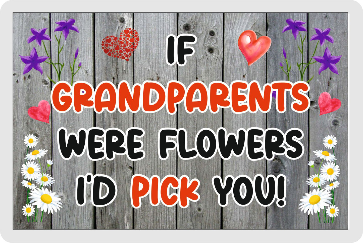 Grandparent Fridge Magnet - If Grandparents were Flowers I'd Pick You - Novelty Love Gift - Fun Birthday Christmas Present