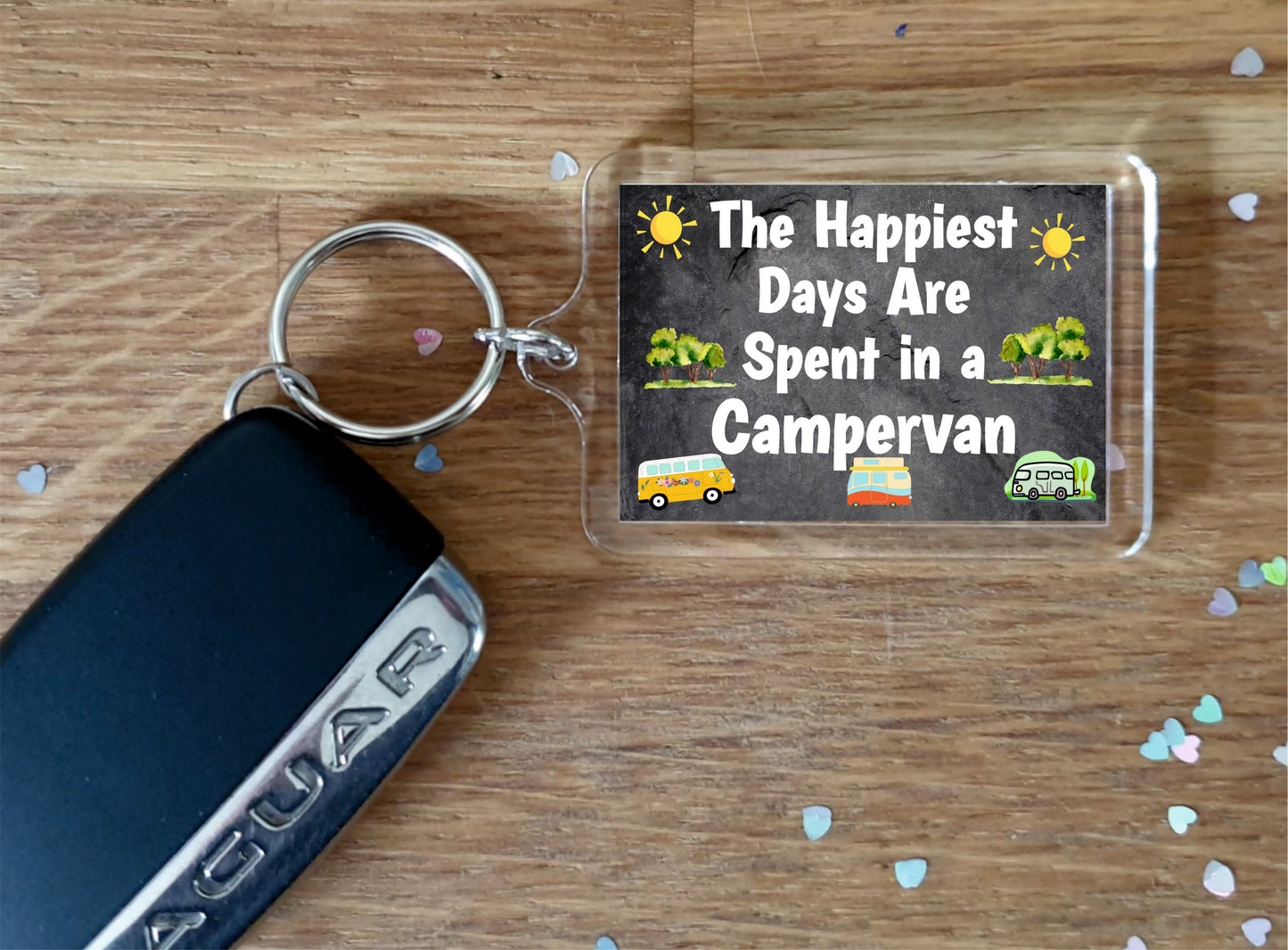 Campervan Keyring Gift -  The Happiest Days Are Spent In A Campervan - Fun Cute Novelty Birthday Present