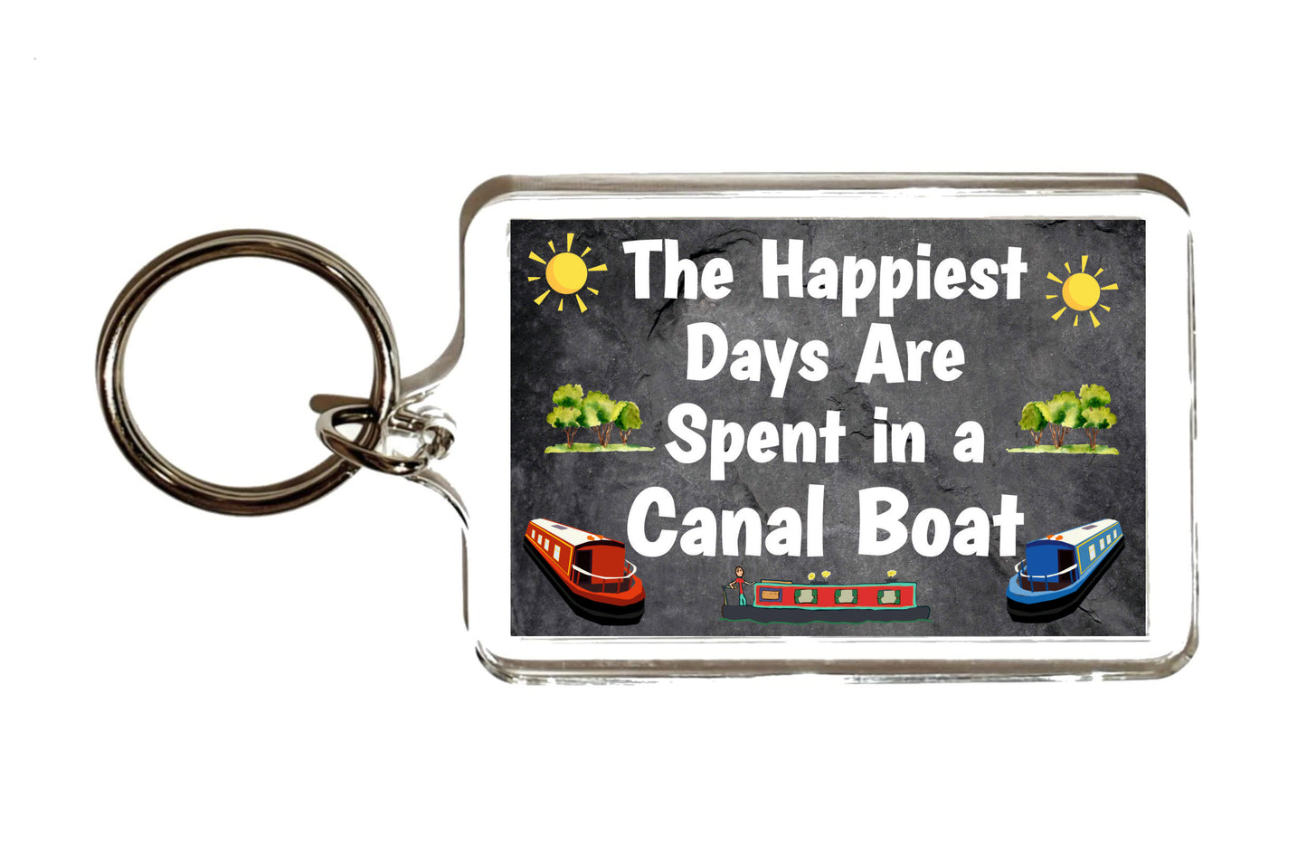 Canal Boat Keyring Gift -  The Happiest Days Are Spent In A Canal Boat - Fun Cute Novelty Birthday Present