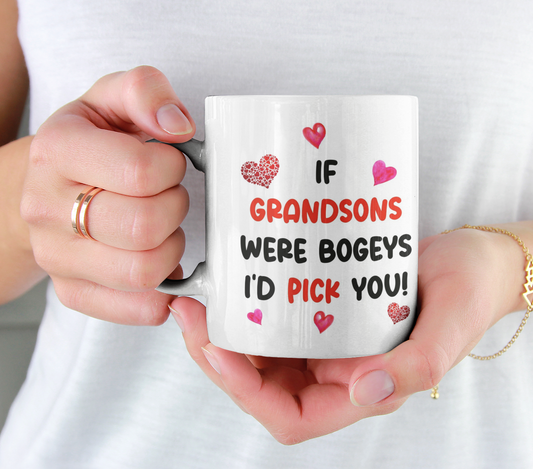Grandson Mug Gift - If Grandsons Were Bogeys I'd We'd Pick You - Nice Funny Cheeky Novelty Cup Present