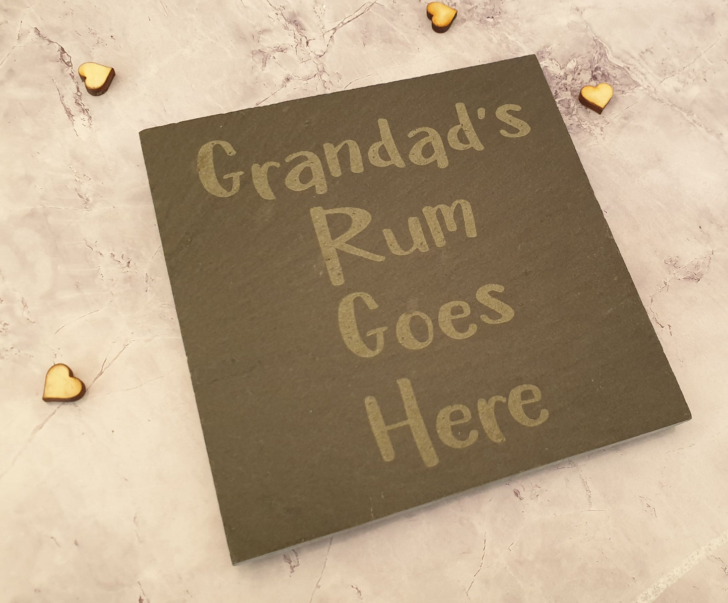 Grandad Rum Coaster - Grandad's Rum Goes Here – Nice Novelty Cute Engraved Slate Mug Cup Coaster Present