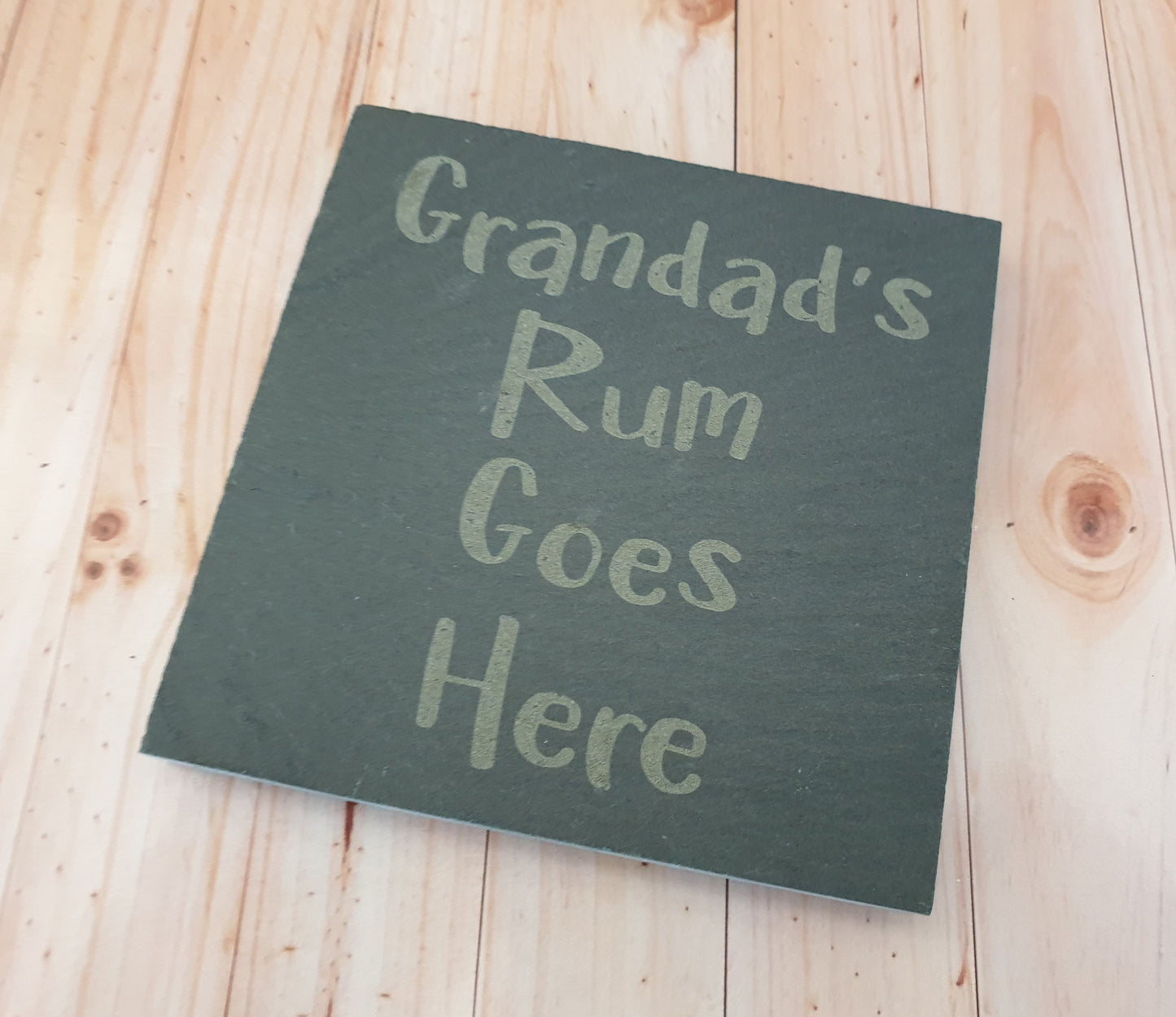Grandad Rum Coaster - Grandad's Rum Goes Here – Nice Novelty Cute Engraved Slate Mug Cup Coaster Present