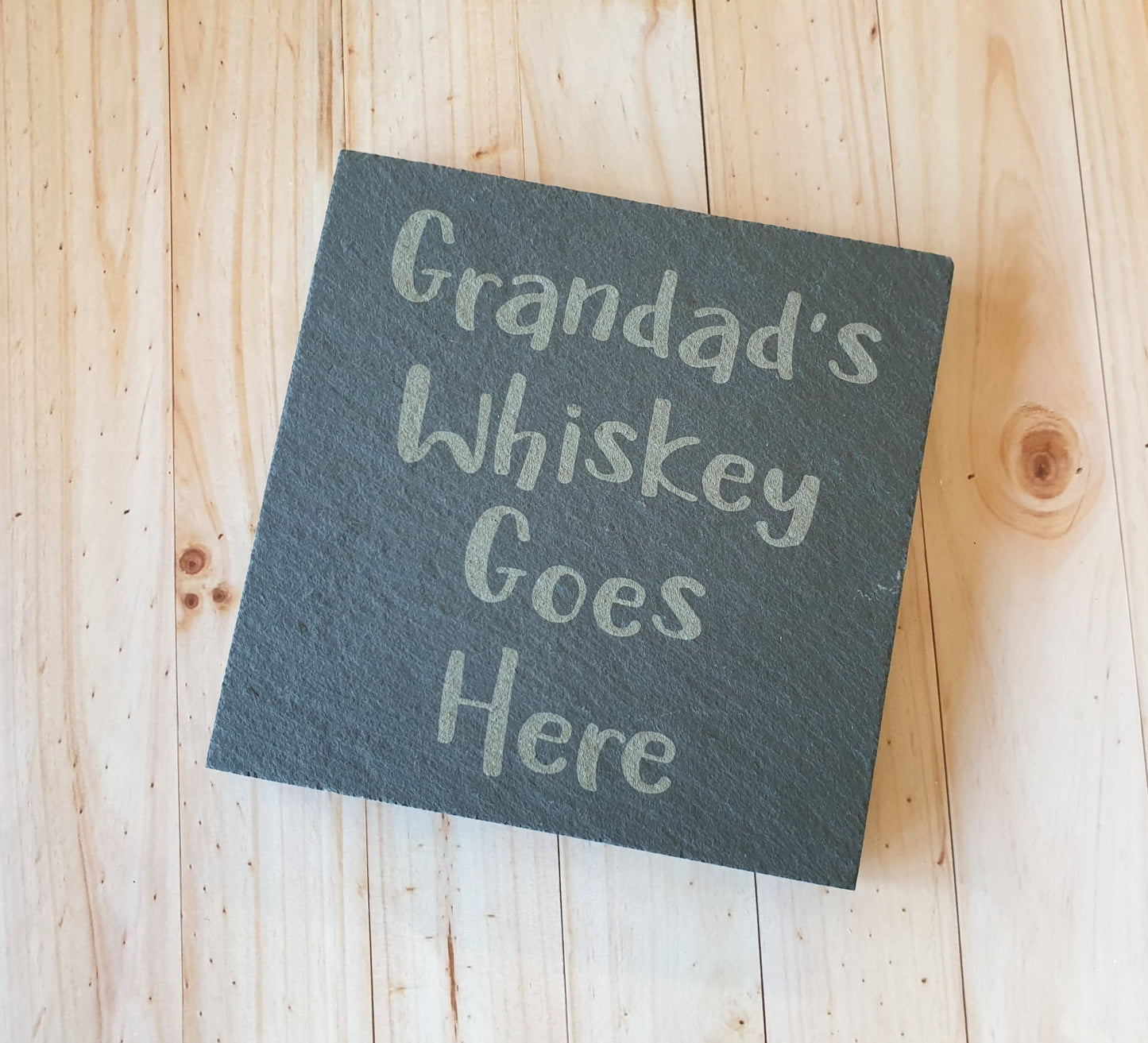 Grandad Coaster Gift - Grandad's Whiskey Goes Here – Nice Novelty Cute Engraved Slate Mug Cup Coaster Present