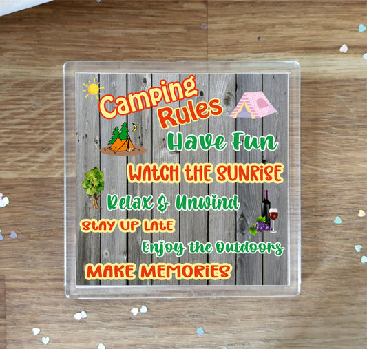 Camping Coaster - Camping Rules - Fun Novelty Birthday Gift