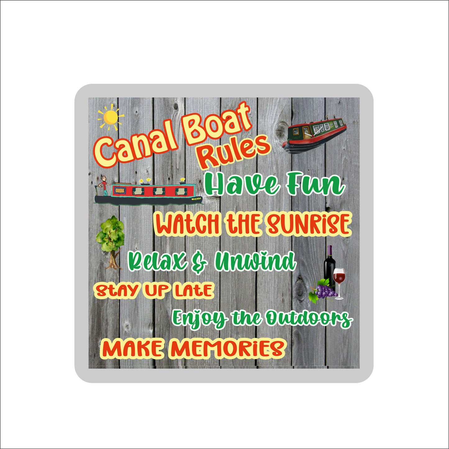 Canal Boat Coaster - Canal Boat Rules - Narrow Boat Gift, Barge Birthday Gift - Novelty Present