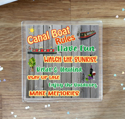 Canal Boat Coaster - Canal Boat Rules - Narrow Boat Gift, Barge Birthday Gift - Novelty Present