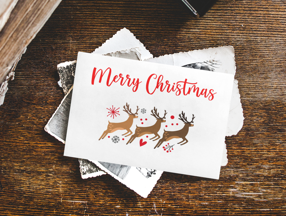 Merry Christmas Card - Nice Cute Fun Novelty Festive Reindeer Greeting Card