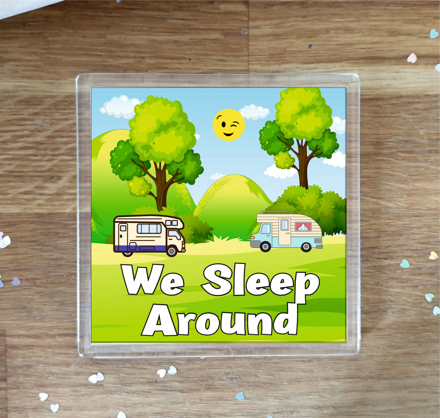 Motorhome Coaster Gift - We Sleep Around - Cute Cheeky Fun Novelty Birthday Present