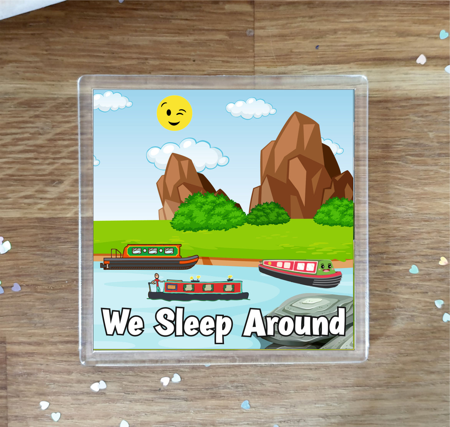 Narrowboat Coaster Gift - We Sleep Around - Cute Cheeky Fun Novelty Birthday Present