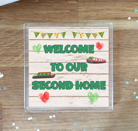 Narrowboat Coaster Gift - Welcome To Our Second Home - Nice Fun Cute Novelty Present