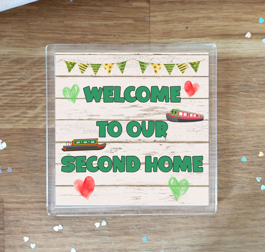 Canal Boat Coaster Gift - Welcome To Our Second Home - Nice Fun Cute Novelty Present
