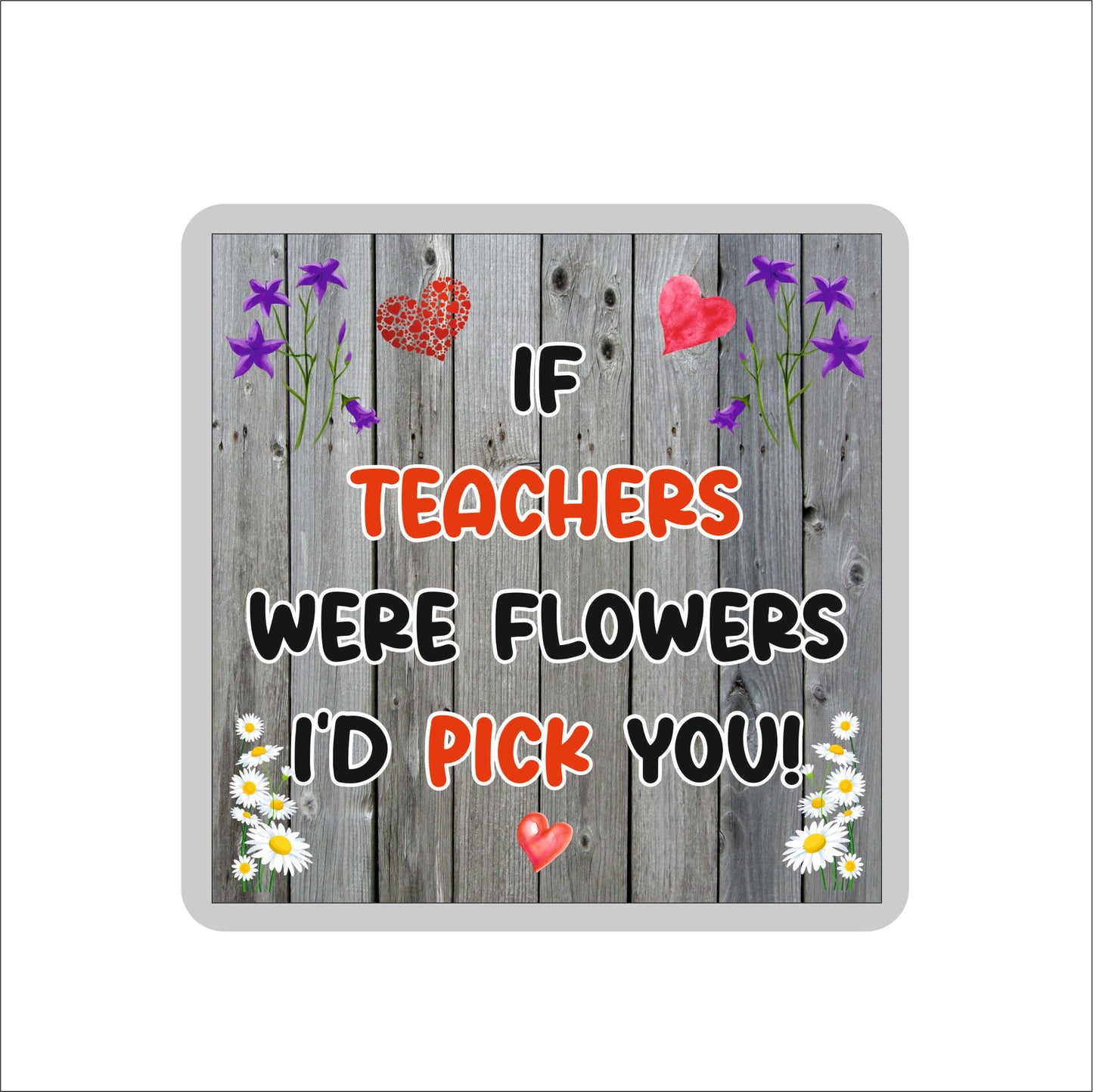 Teacher Coaster - If Teachers Were Flowers I'd Pick You - Novelty Love Gift - Fun Cute Birthday Christmas Present