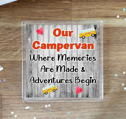 Campervan Coaster - Always At Home Wherever We Roam - Fun Cute Novelty Birthday Gift