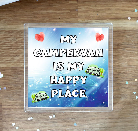 Campervan Coaster - My Campervan Is My Happy Place - Fun Novelty Birthday Gift
