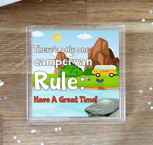 Campervan Coaster Gift - There's Only One Campervan Rule - Cute Fun Novelty Birthday Present