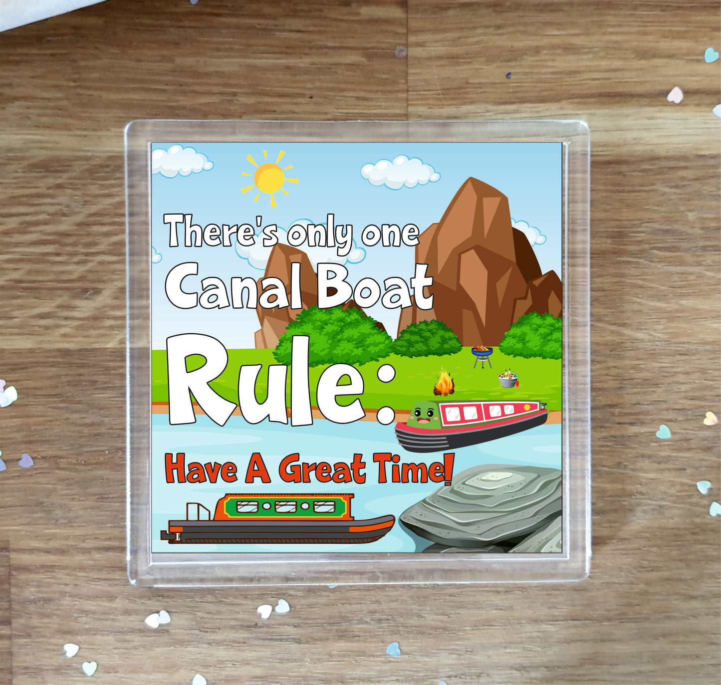 Canal Boat Coaster Gift - There's Only One Canal Boat Rule - Cute Fun Novelty Birthday Present