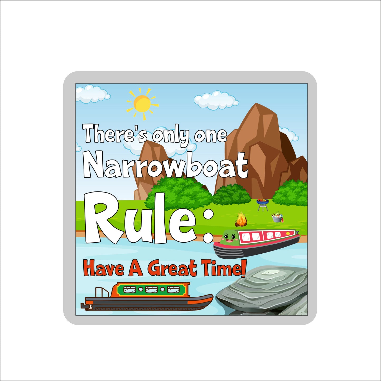 Narrowboat Coaster Gift - There's Only One Narrowboat Rule - Cute Fun Novelty Birthday Present