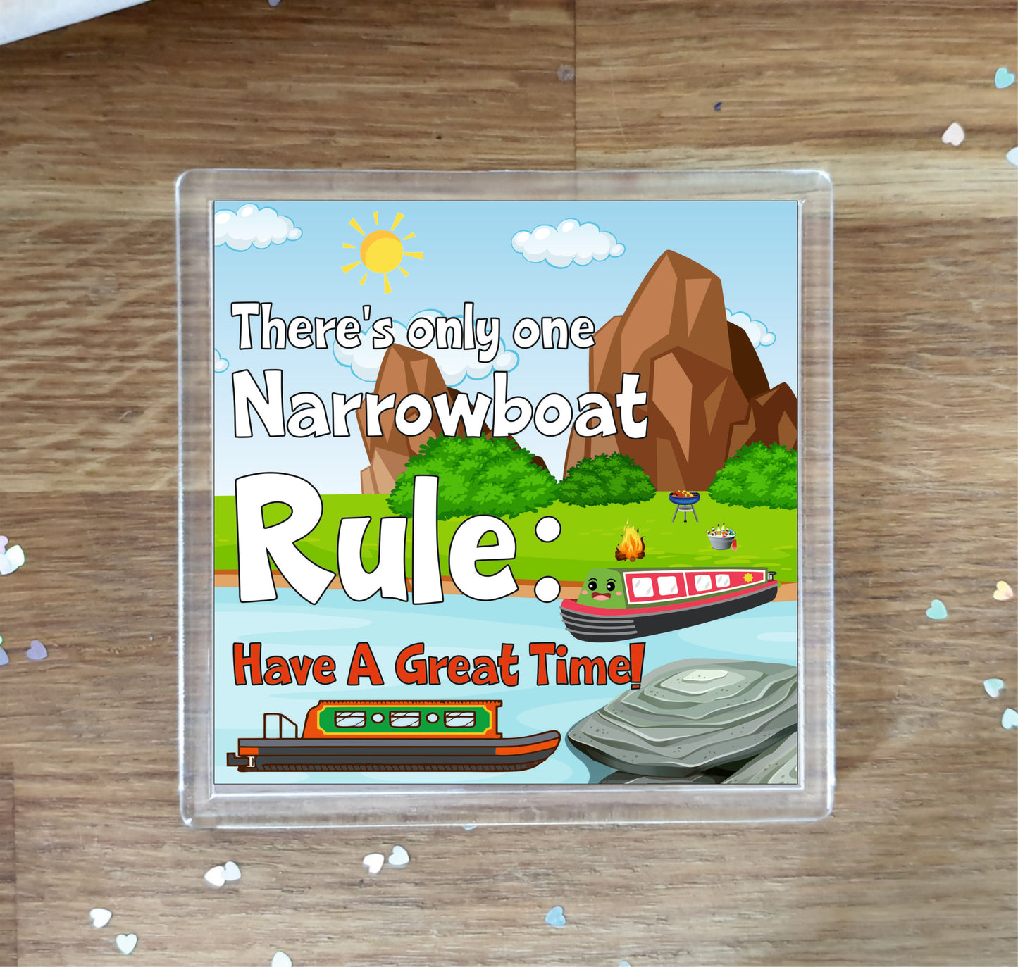 Narrowboat Coaster Gift - There's Only One Narrowboat Rule - Cute Fun Novelty Birthday Present