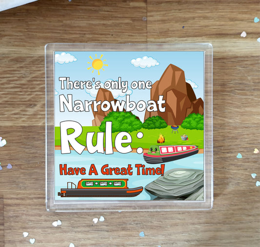 Narrowboat Coaster Gift - There's Only One Narrowboat Rule - Cute Fun Novelty Birthday Present