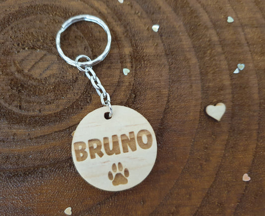 Personalised Dog Name Round Tag - Engraved Hardwood Cute Pet Circle Novelty Custom Present