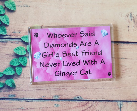 Ginger Cat Fridge Magnet Gift - Whoever Said Diamonds Girl's Best Friend Never Lived With - Fun Cute Pet Lover Xmas Birthday Present