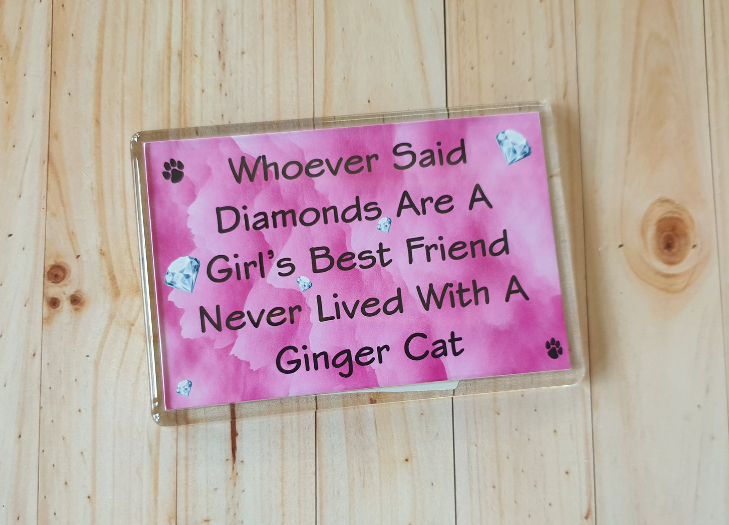 Ginger Cat Fridge Magnet Gift - Whoever Said Diamonds Girl's Best Friend Never Lived With - Fun Cute Pet Lover Xmas Birthday Present