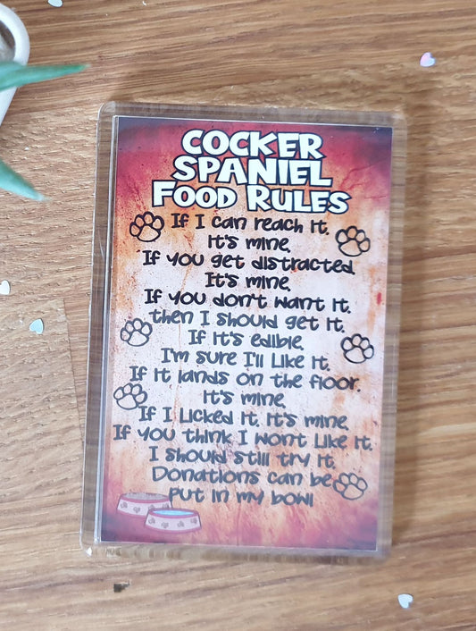 Cocker Spaniel Fridge Magnet Gift - Cocker Spaniel Food Laws - Funny Cute Pet Lover Xmas Birthday Present