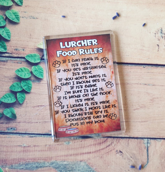Lurcher Fridge Magnet Gift - Lurcher Food Laws - Funny Cute Pet Lover Xmas Birthday Present