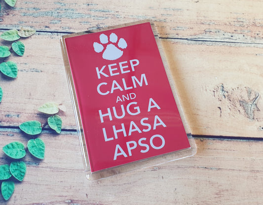 Lhasa Apso Fridge Magnet Gift - Keep Calm And Hug A - Funny Cute Dog Pet Lover Xmas Birthday Present