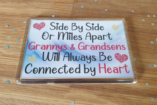 Granny Grandson Fridge Magnet Gift - Side By Side Or Miles Apart - Novelty Cute Fun Birthday Christmas Present