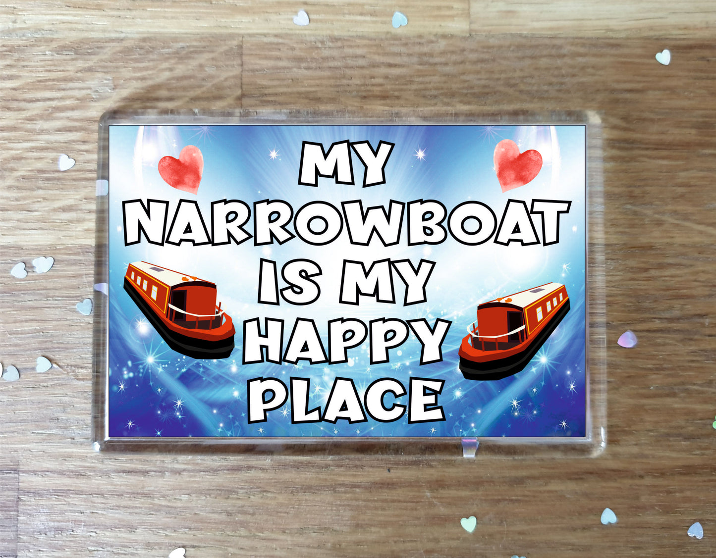 Narrowboat Fridge Magnet - My Narrowboat Is My Happy Place - Fun Cute Holiday Novelty Present
