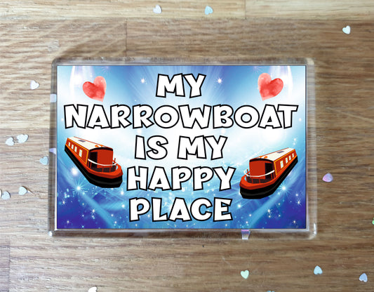 Narrowboat Fridge Magnet - My Narrowboat Is My Happy Place - Fun Cute Holiday Novelty Present