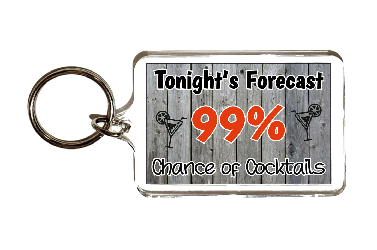 Cocktail Keyring - Tonight's Forecast 99% Chance Of Cocktails - Fun Novelty Canal Boat Birthday Present