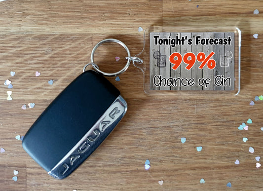 Gin Keyring - Tonight's Forecast 99% Chance Of Gin - Fun Novelty Canal Boat Birthday Present