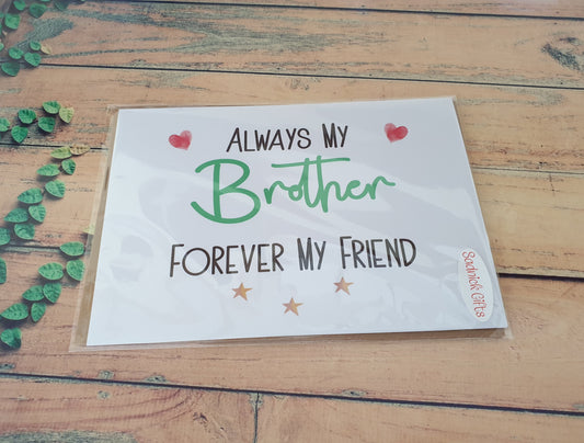 Brother Birthday Card - Always My Brother Forever My Friend - Nice Cute Funny Novelty Greetings Card