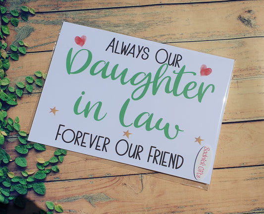 Daughter In Law Birthday Card - Always My Our Daughter In Law Forever My Our Friend - Nice Cute Funny Novelty Greeting Card
