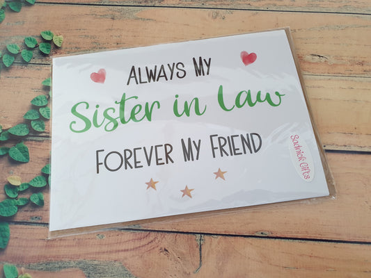 Sister In Law Birthday Card - Always My Sister In Law Forever My Friend - Nice Cute Funny Novelty Greetings Card