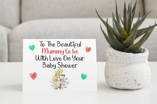 Baby Shower Card - To The Beautiful Mummy To Be - Nice Cute Animals Novelty Greeting Card
