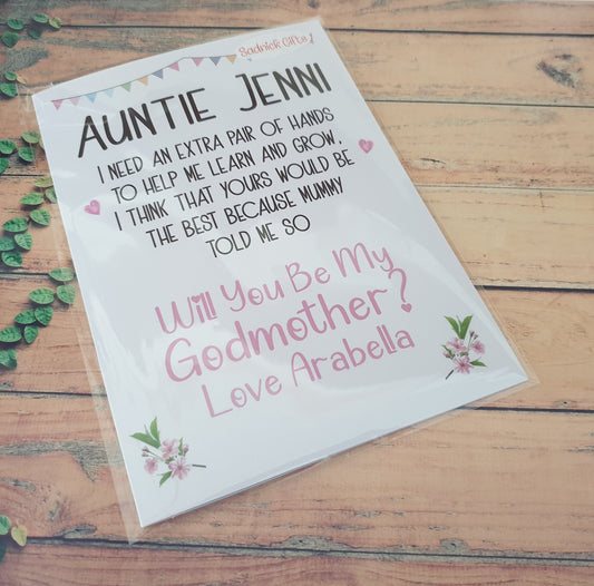 Personalised Godmother Card - Will You Be My Godmother - Fun Cute Novelty Greetings Card