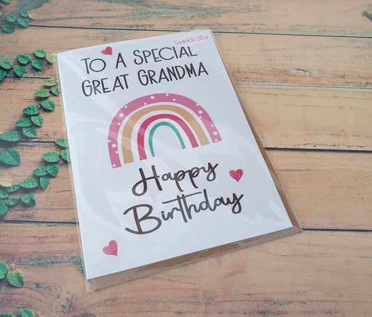 Great Grandma Birthday Card - To A Special Great Grandma - Rainbow - Nice Cute Novelty Greetings Card