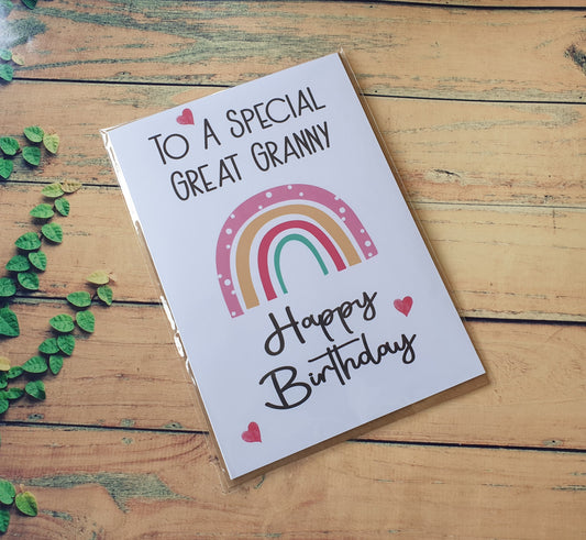Great Granny Birthday Card - To A Special Great Granny - Rainbow - Nice Cute Novelty Greetings Card