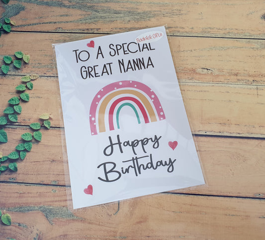 Great Nanna Birthday Card - To A Special Great Nanna - Rainbow - Nice Cute Novelty Greeting Card