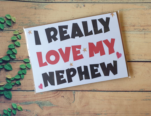 Nephew Birthday Card - I Really Love My Nephew - Nice Cute Novelty Greetings Card