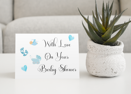 Baby Shower Card - With Love On Your Baby Shower Blue Version - Nice Cute Novelty Greeting Card