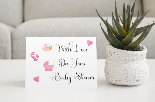 Baby Shower Card - With Love On Your Baby Shower Pink Version - Nice Cute Novelty Greeting Card