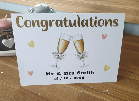 Wedding Day Card - Vinyl Congratulations Mr & Mrs - Nice Cute Novelty Greetings Card Add Name and Date