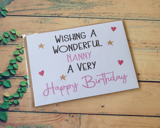 Nanny Birthday Card - Wishing A Wonderful Nanny A Very Happy Birthday - Nice Cute Funny Novelty Greetings Card