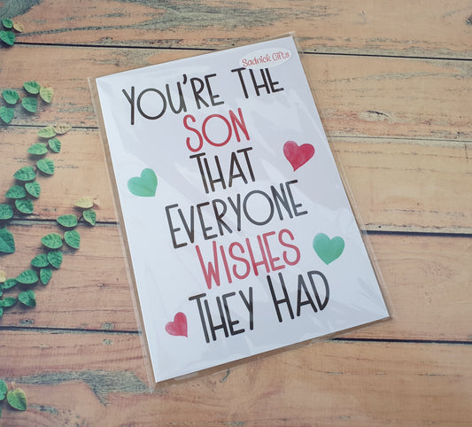 Son Birthday Card - You're The Son That Everyone Wishes They Had - Nice Cute Novelty Greetings Card